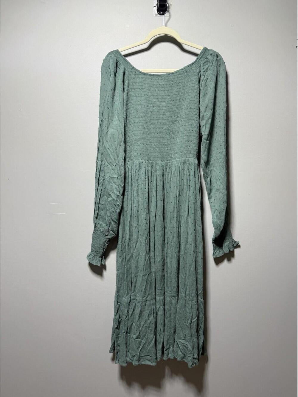 Baltic Born Lainey Smocked Dotted Midi Dress Dark Sage Green XL wedding guest - Picture 4 of 8